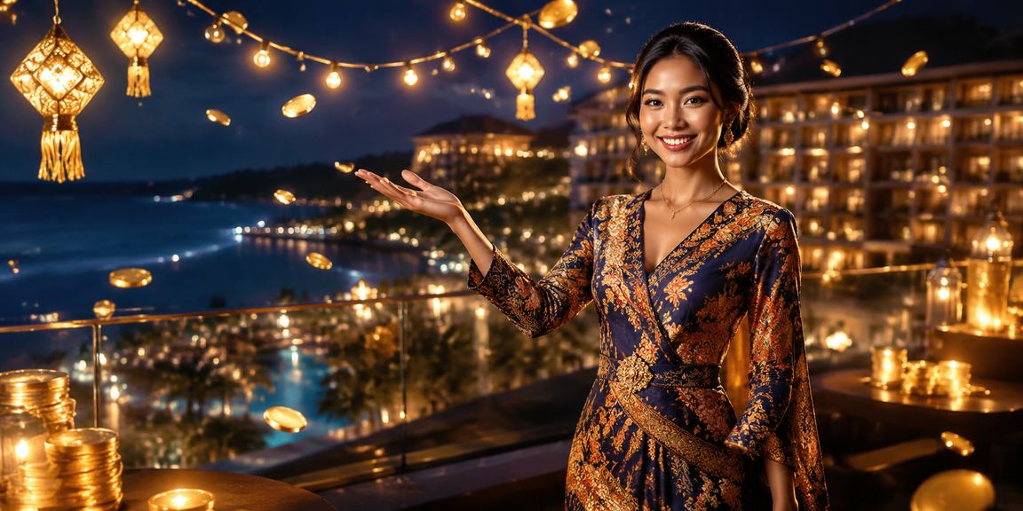 Suasana festival malam di Indonesia dengan orang-orang bersuka cita dan lampu warna-warni