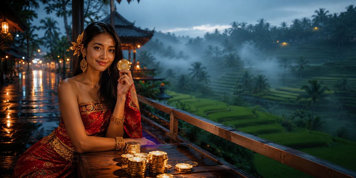 Suasana festival malam dengan cahaya lampu berwarna dan kerumunan orang bersuka cita